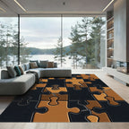 Abstract Gold and Black Jigsaw Rug