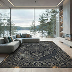 Ornate Gray Floral Scrollwork Medallion Rug