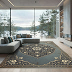 Distressed Teal Floral Medallion Rug