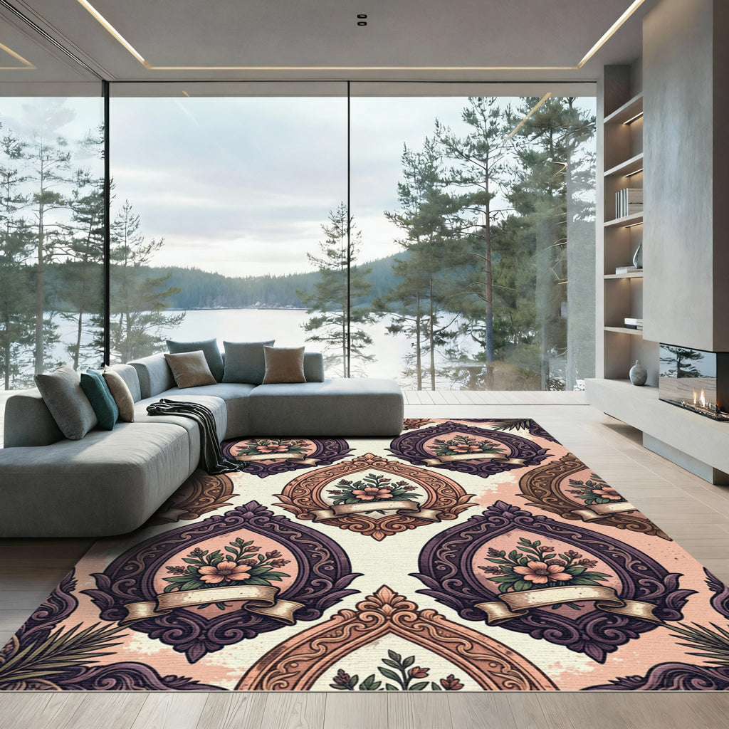 Ornate Victorian Floral Cameo Flourish Rug