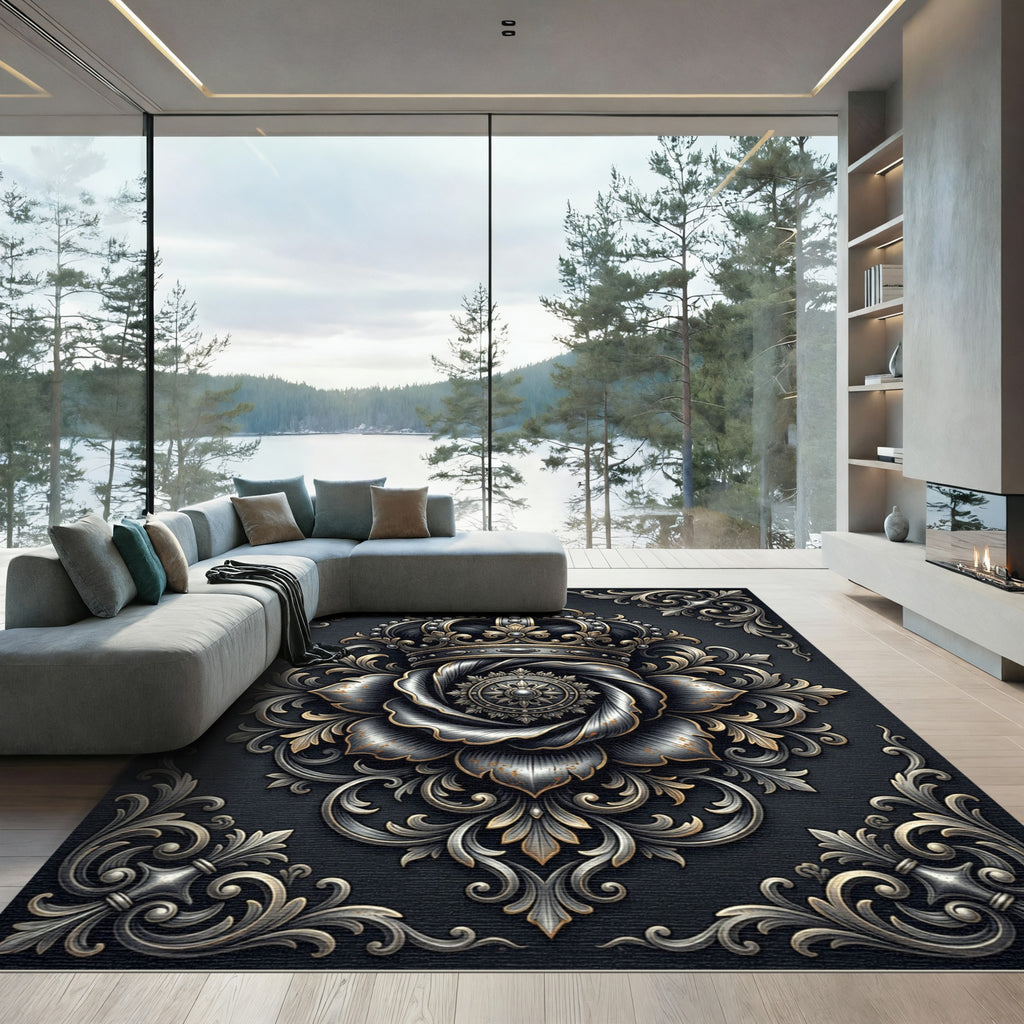 Regal Graphite Silver Crown Medallion Rug