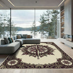 Crimson Compass Rose Ornate Frame Rug