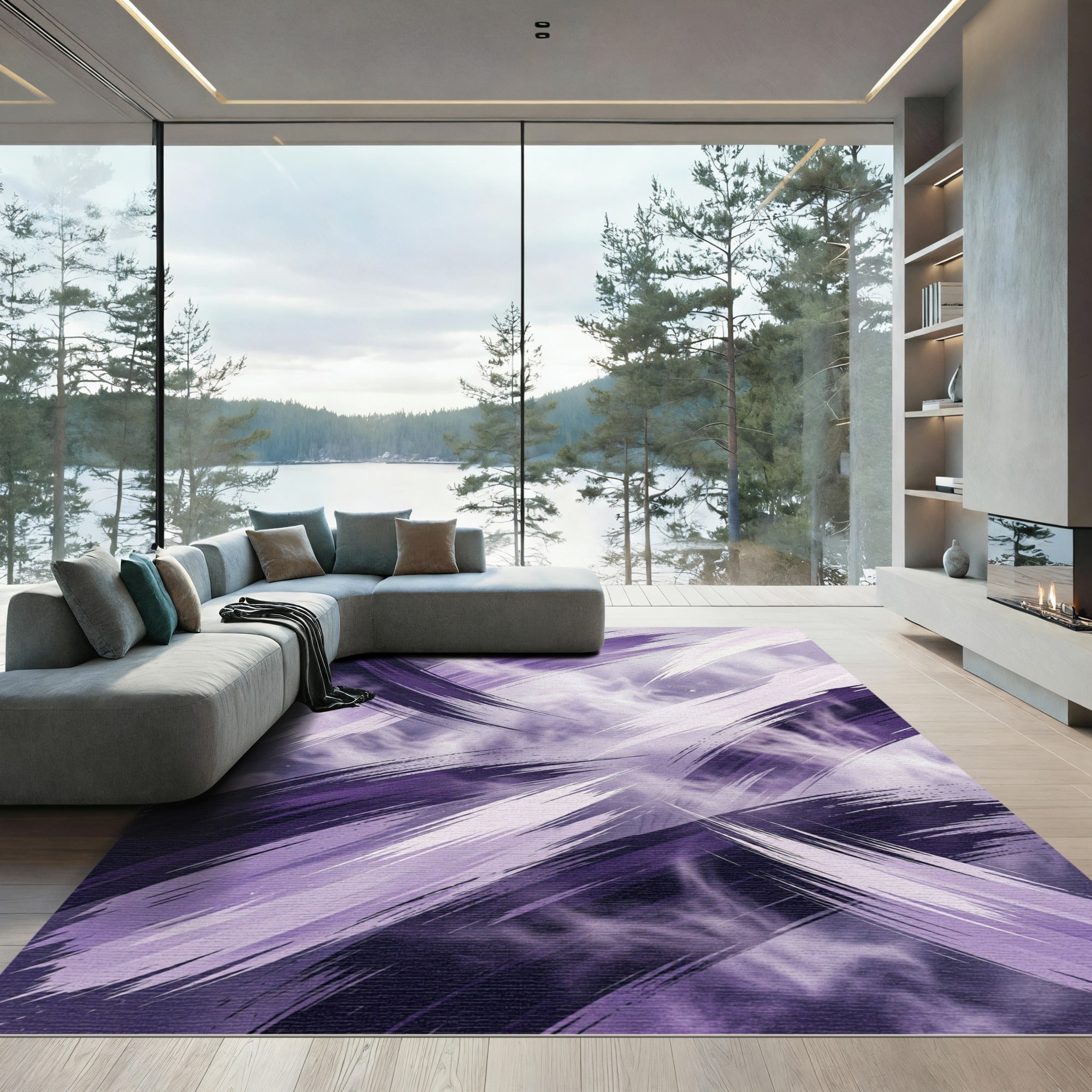 Deep Purple Brushstroke Swirl Rug