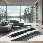 Abstract Charcoal Sweep Brush Strokes Rug