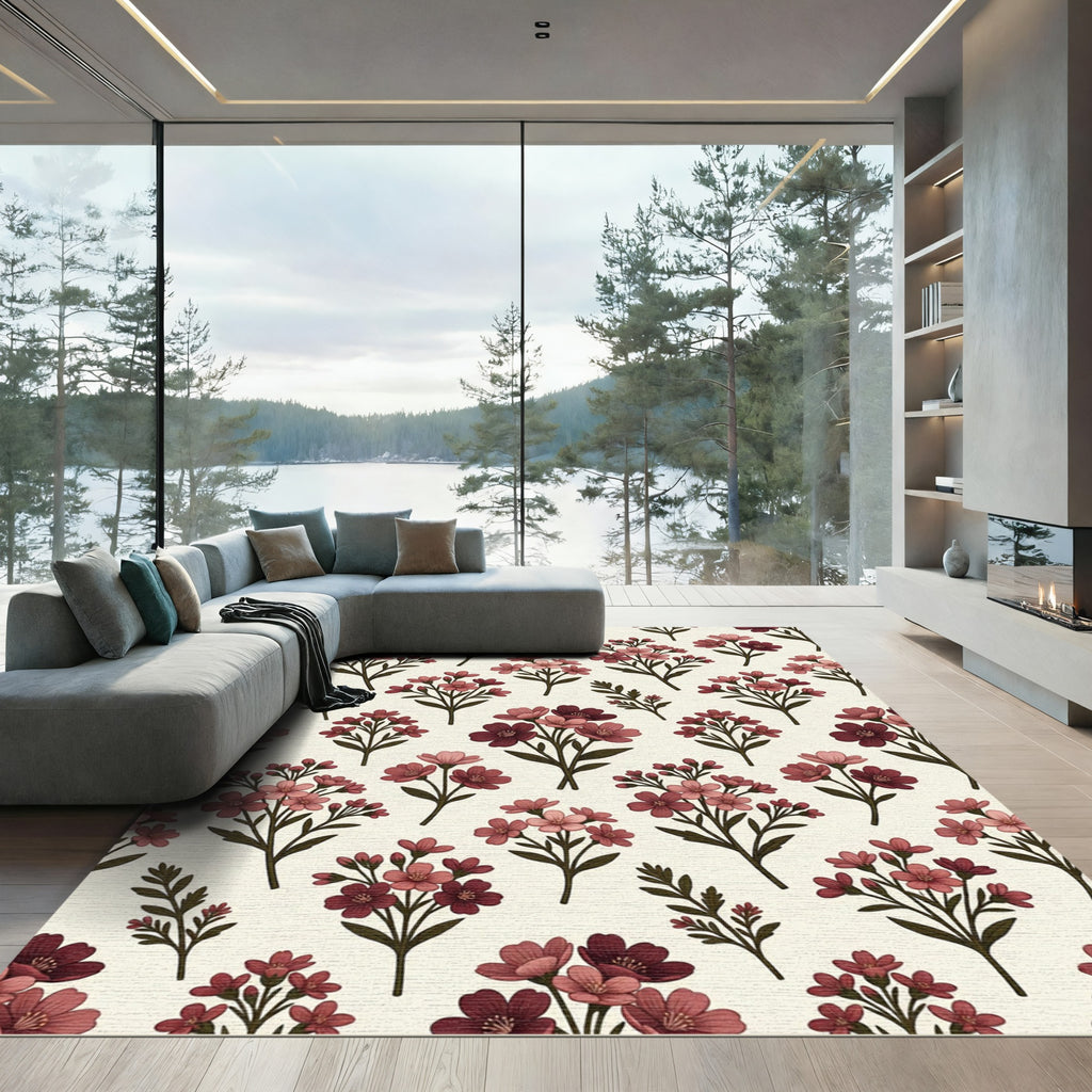 Vintage Pink Botanical Floral Bouquet Rug