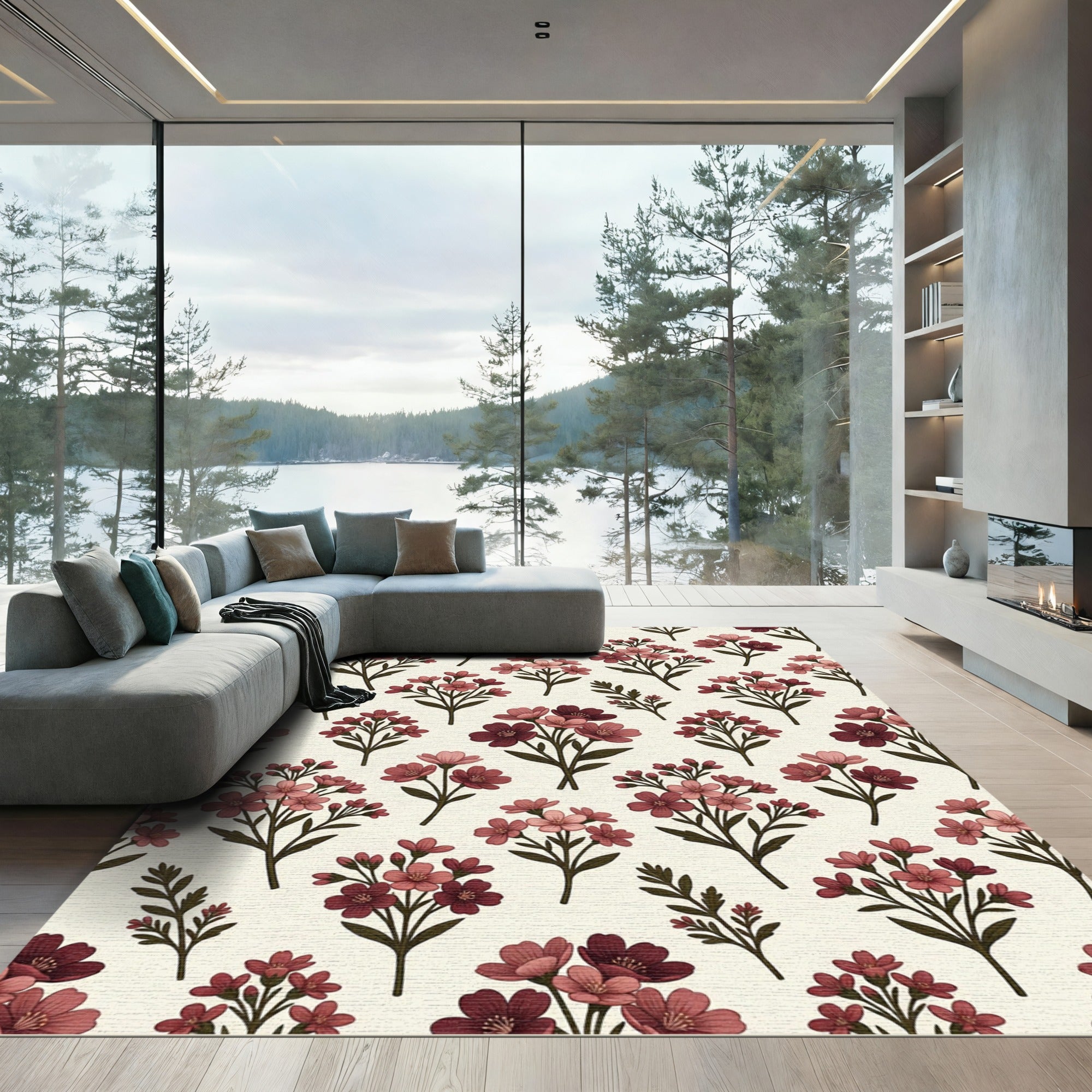 Vintage Pink Botanical Floral Bouquet Rug