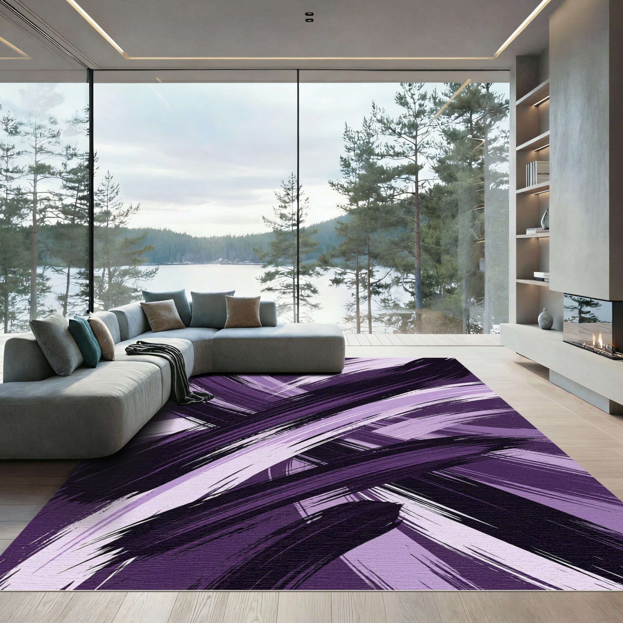 Deep Plum Abstract Brush Stroke Rug