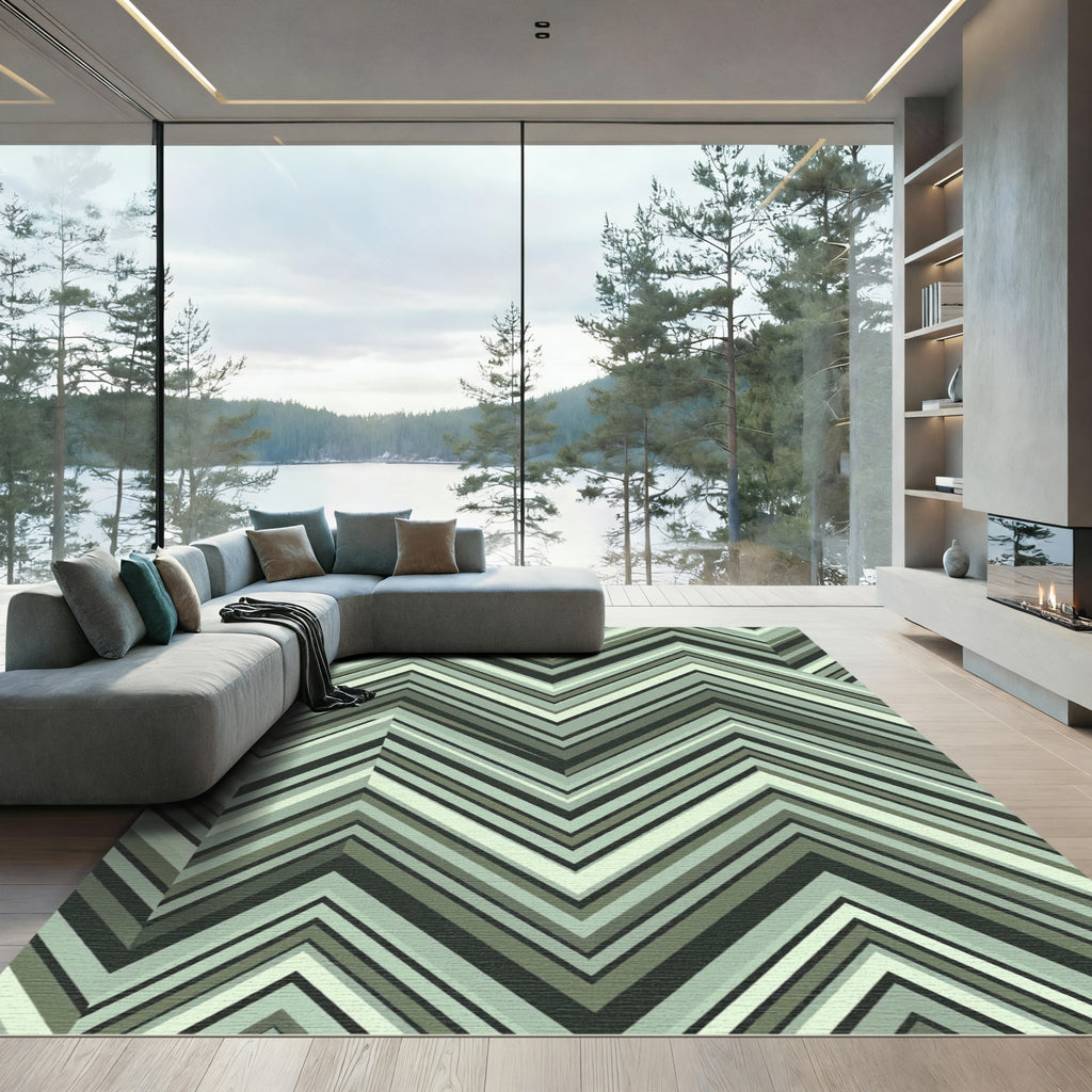 Green Subtle Chevron Stripe Rug