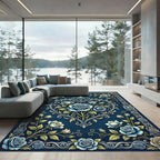 Deep Blue Victorian Rose Heart Rug