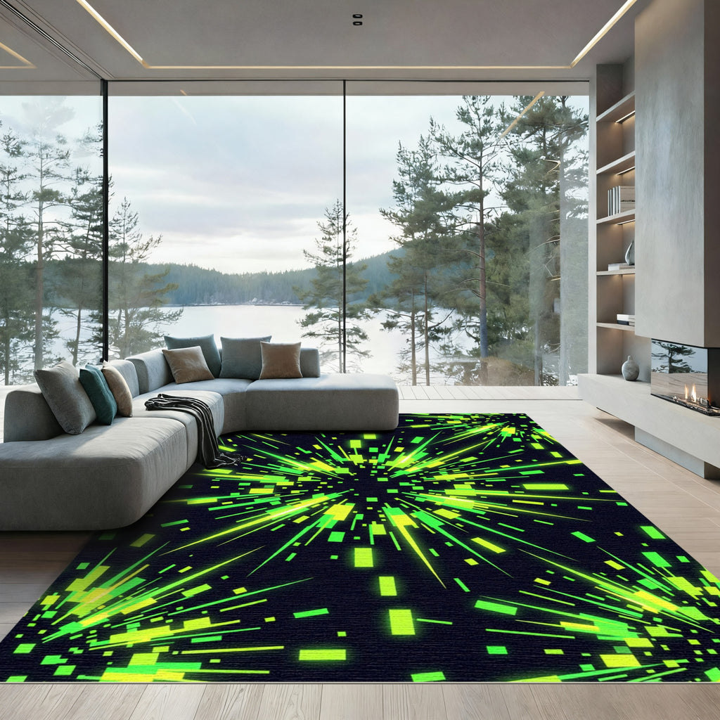 Luminous Neon Green Geometric Burst Rug