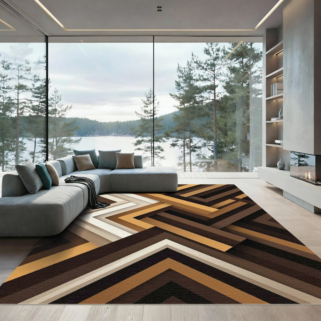 Modern Earthy Geometric Labyrinth Area Rug