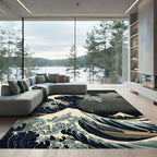 Deep Blue Ocean Wave Mt Fuji Rug
