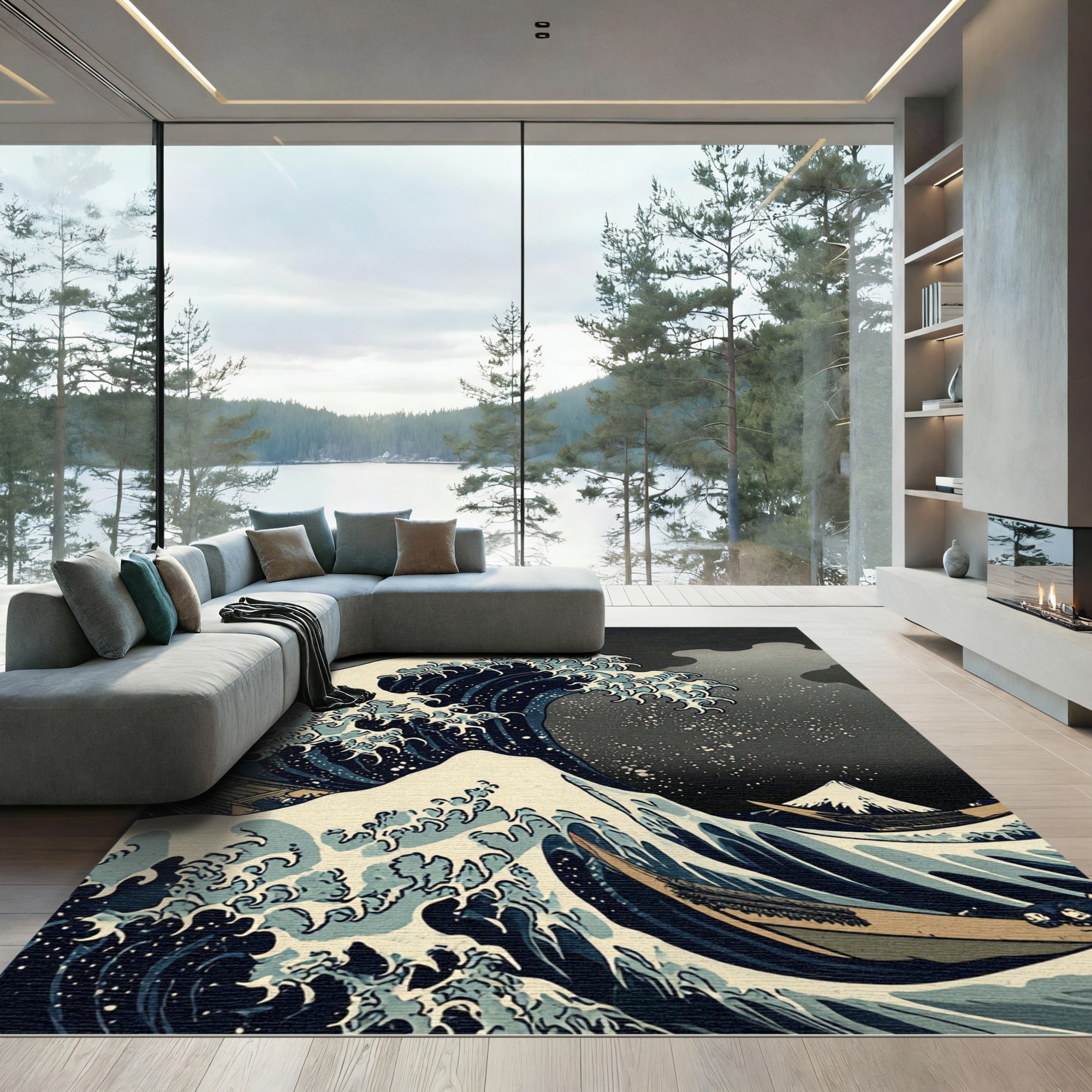Deep Blue Ocean Wave Mt Fuji Rug