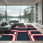 Retro Pink Cream Layered Rectangles Rug