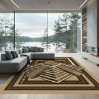 Ancient Aztec Step Pyramid Geometric Rug