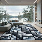 Frozen Blue Geometric Snowflake Mosaic Rug