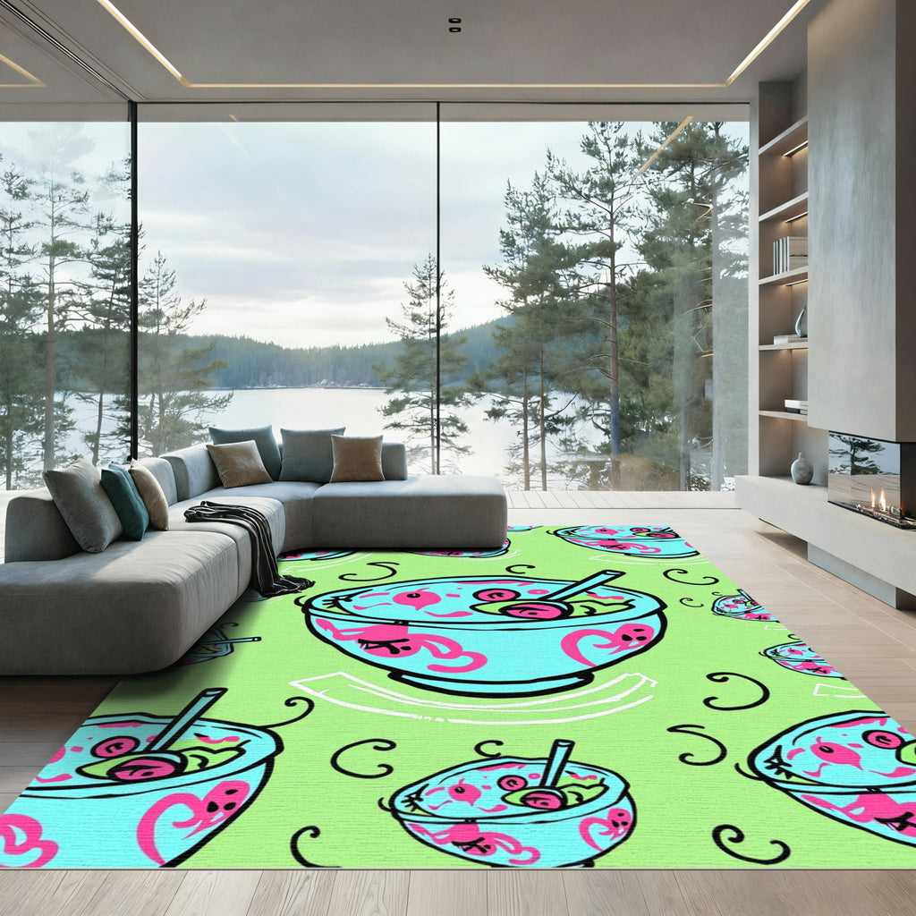 Aqua Pink Octopus Bowl Repeating Pattern Rug