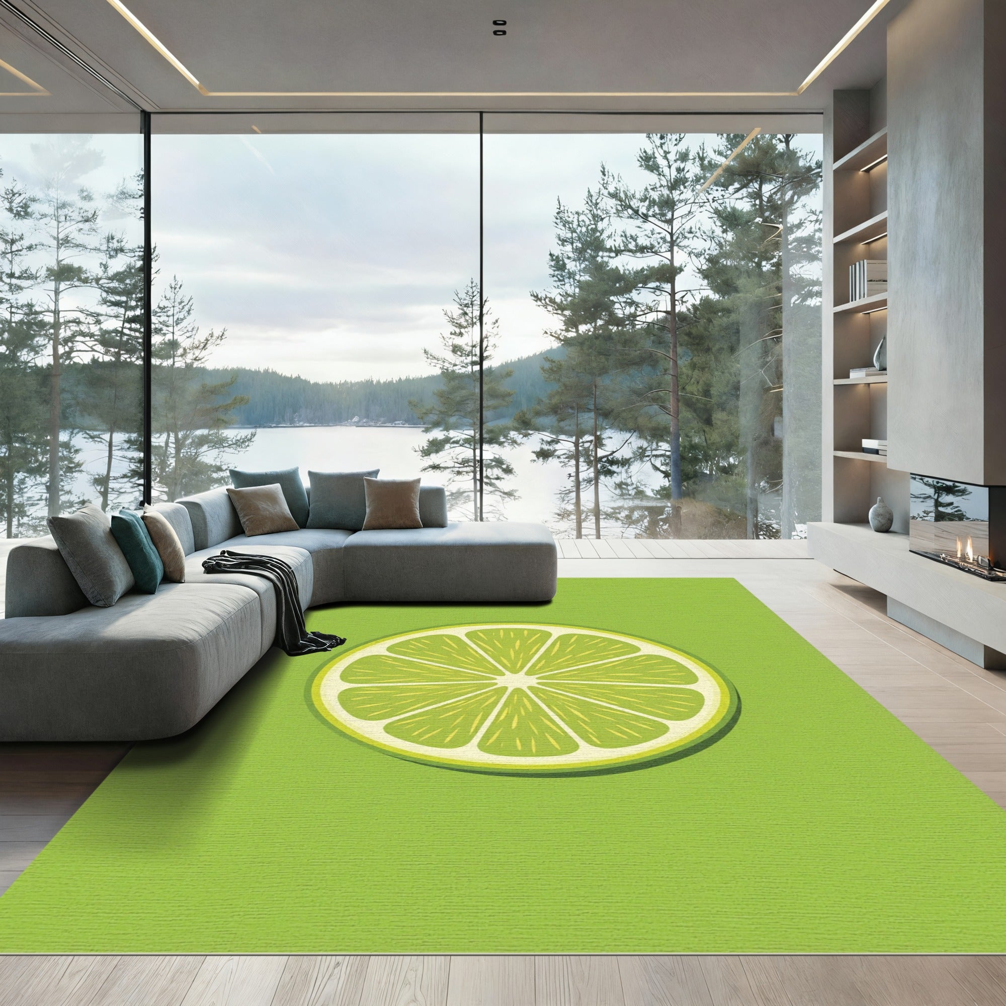 Vibrant Citrus Lime Slice Segment Rug