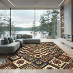 Earthy Floral Medallion Geometric Patchwork Rug