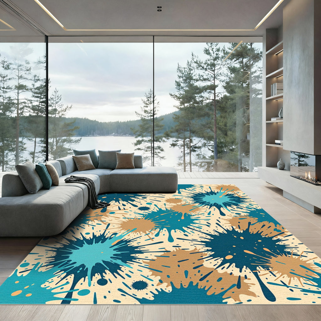 Aqua Teal Blue Splatter Explosion Rug