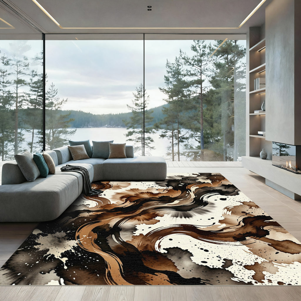 Earthy Tones Ink Swirl Composition Rug