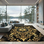 Ornate Golden Sunburst Black Filigree Rug