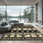 Black and Cream Totem Striped Art Rug