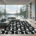 Playful Black and White Billiard Ball Rug