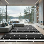 Bold Black White Rectilinear Lines Rug