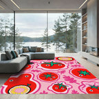 Whimsical Pink Tomato Folk Art Rug