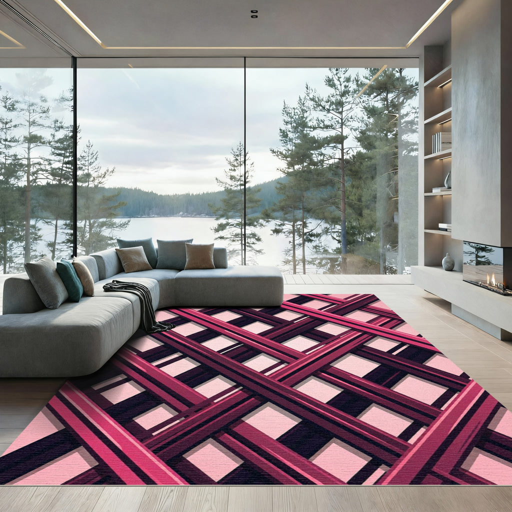 Bold Magenta Intersecting Line Grid Rug