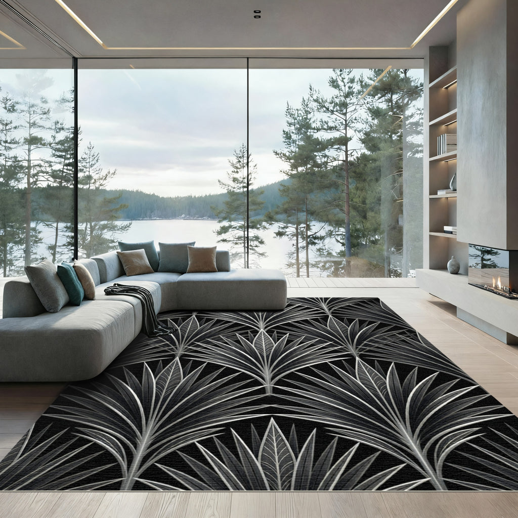 Art Deco Silver Fan Leaf Rug