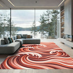 Crimson Coral Abstract Ocean Waves Rug