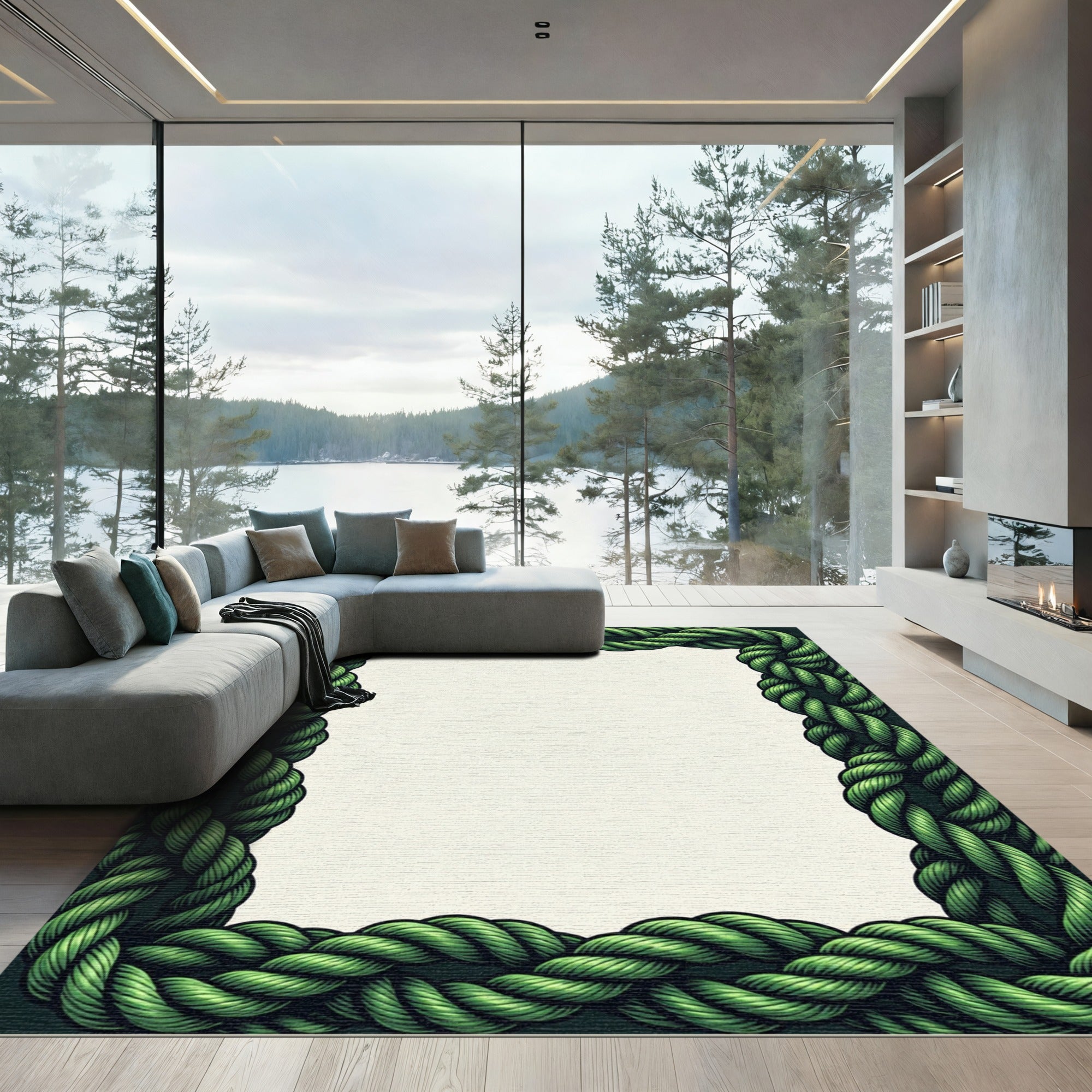 Deep Green Braided Rope Border Rug