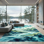 Azure River Flowing Through Emerald Mountains Rug