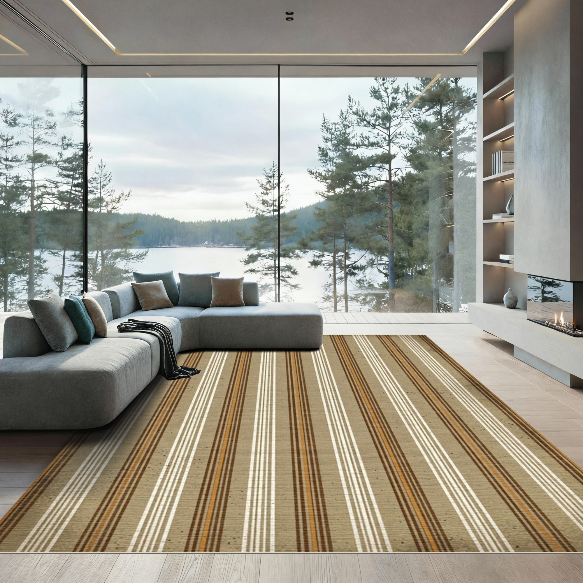 Vintage Earth Tone Vertical Striped Rug