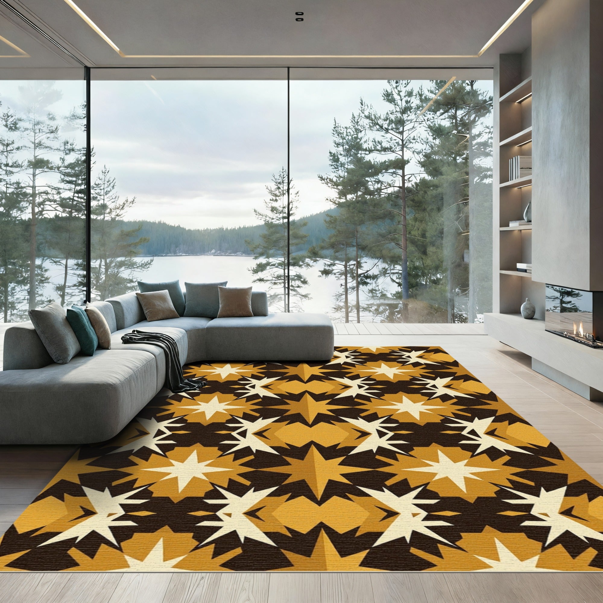 Amber Geometric Starburst Kaleidoscopic Rug