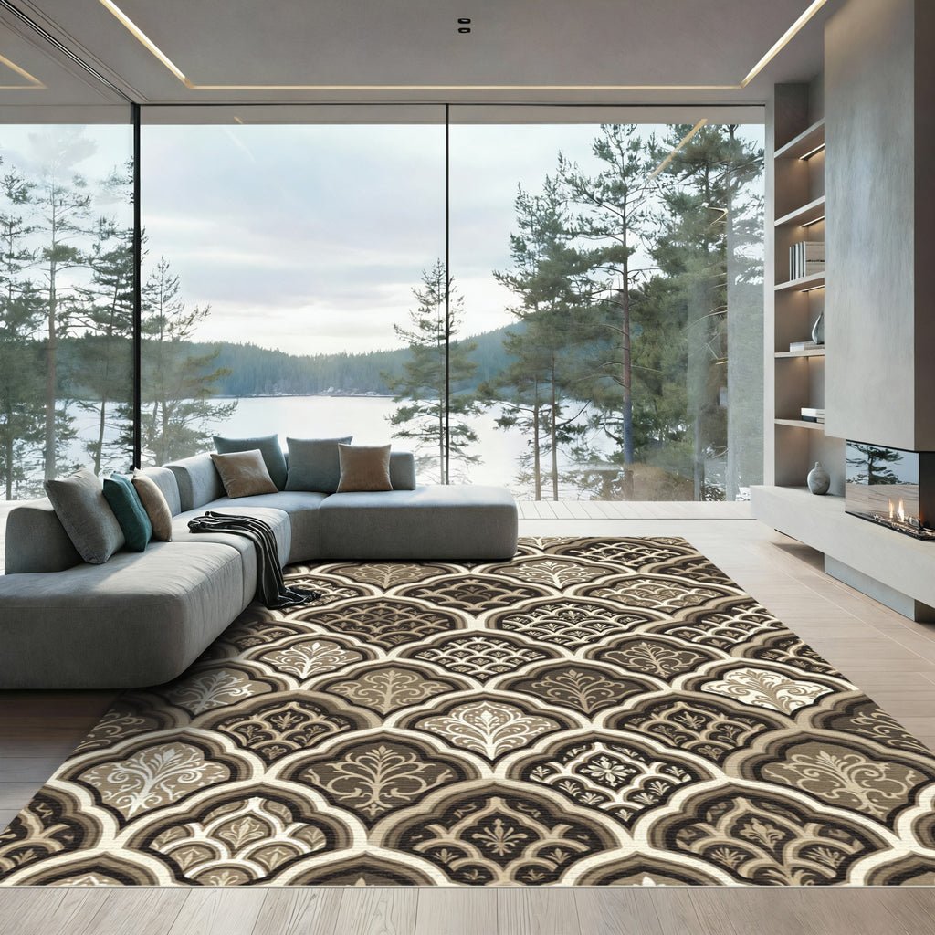 Sepia Arabesque Trellis Layered Rug