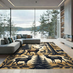 Majestic Forest Deer Wildlife Landscape Rug