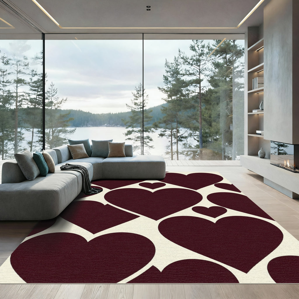 Modern Deep Burgundy Geometric Heart Rug