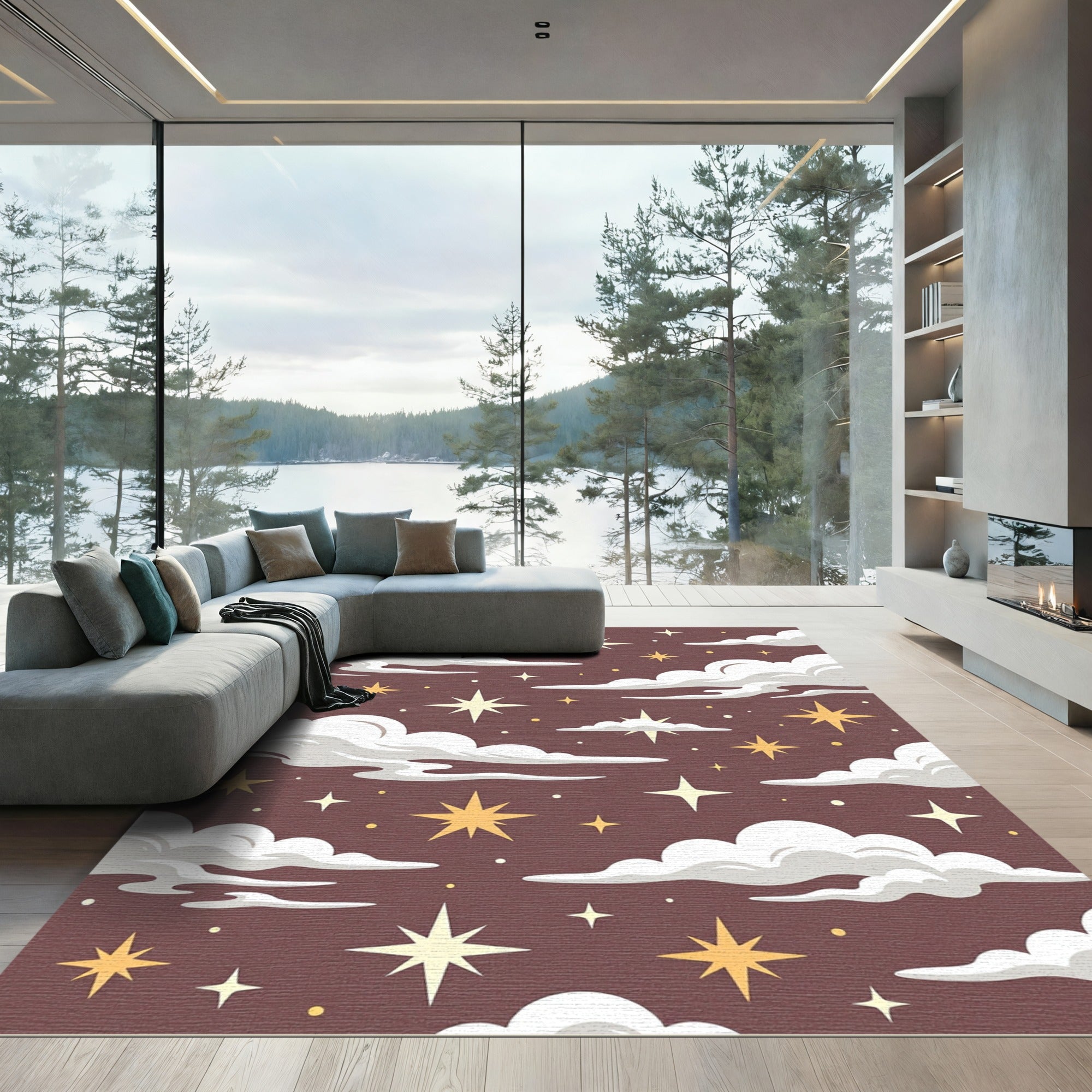 Celestial Gold Starry Night Brown Rug