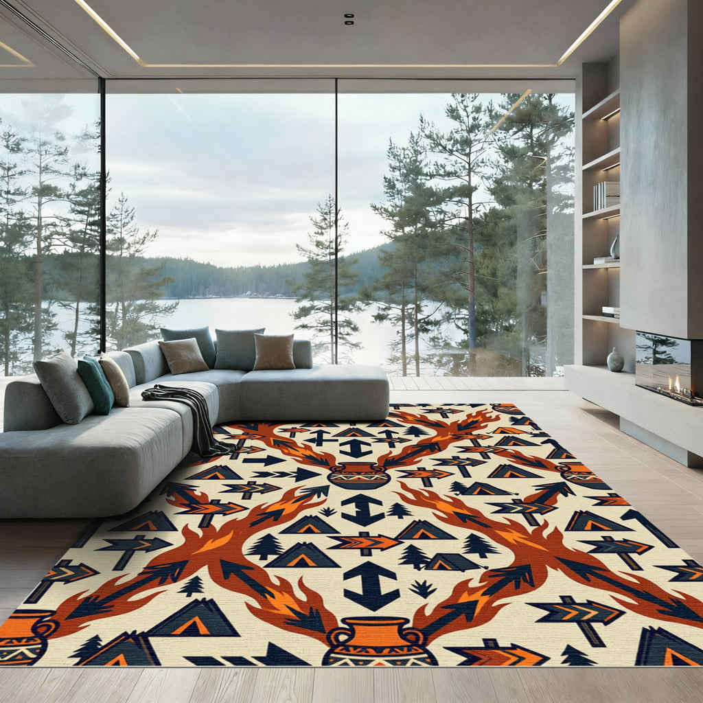 Earthy Southwestern Flame and Pottery Rug