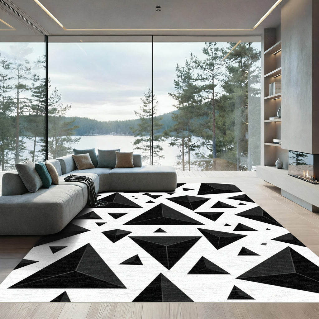 Black Geometric Pyramid Cluster Rug