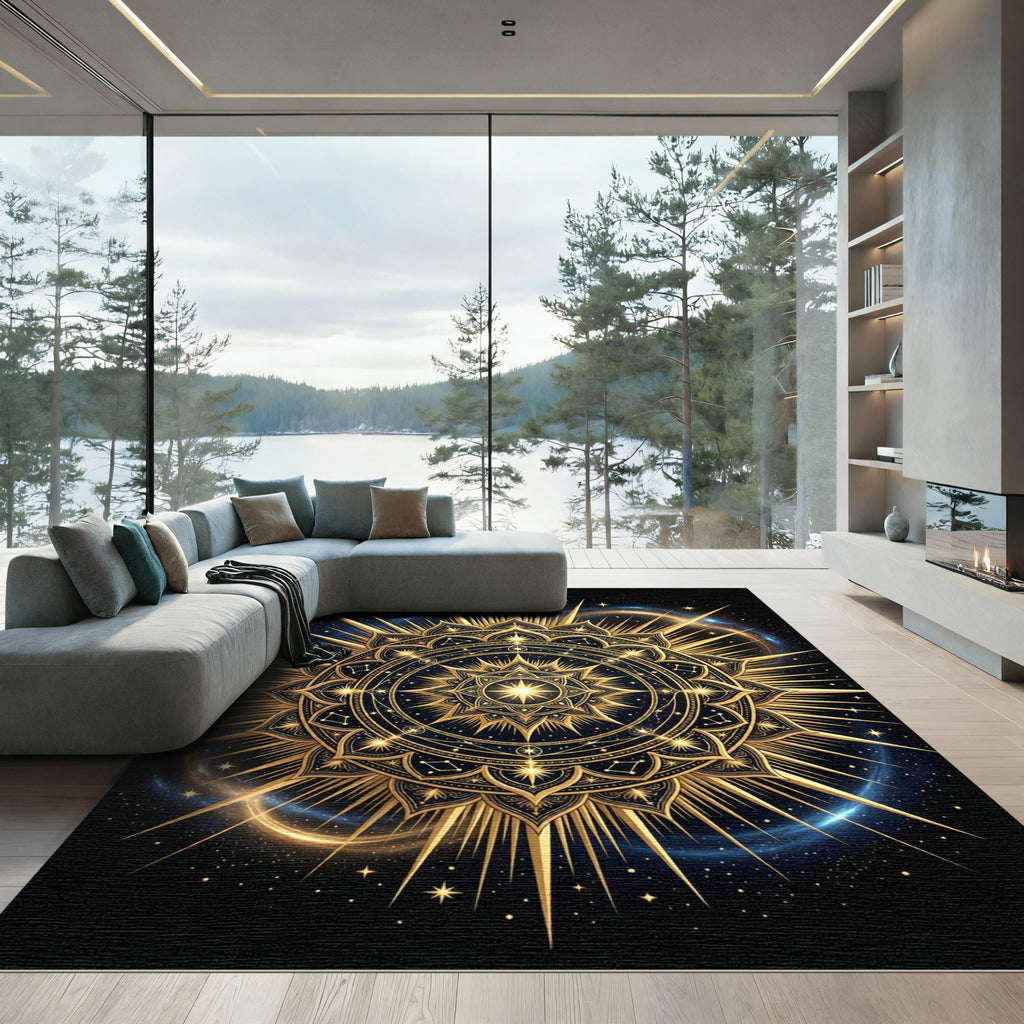 Golden Celestial Mandala Starry Night Rug