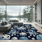 Whimsical Blue Robot Astronaut Space Exploration Rug