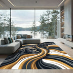 Ethereal Black and Golden Swirl Animal Portrait Rug