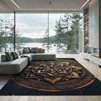 Golden Metallic Lotus Mandala Medallion Rug