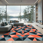 Modern Coral Gray Geometric Triangle Composition Rug