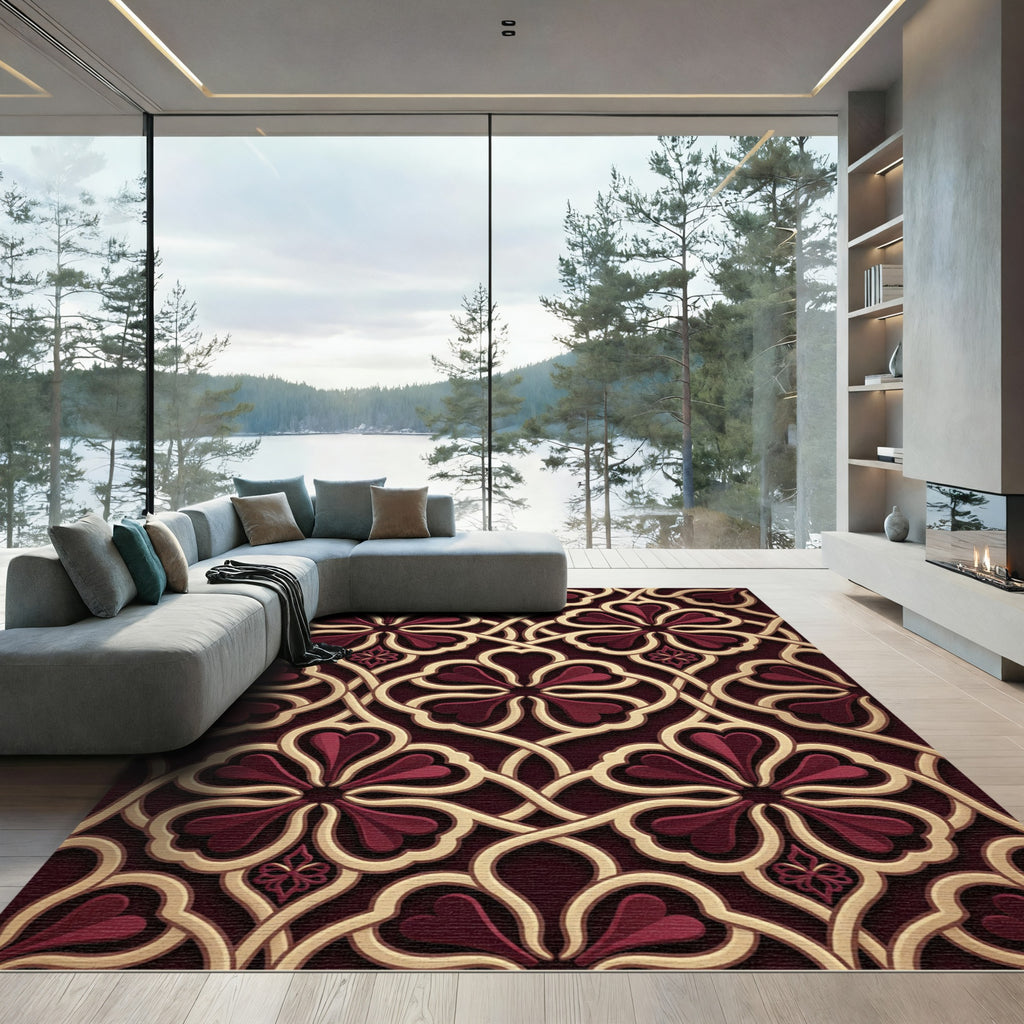 Deep Burgundy Floral Interlace Rug