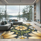 Earthy Yellow Daisy Floral Botanical Rug